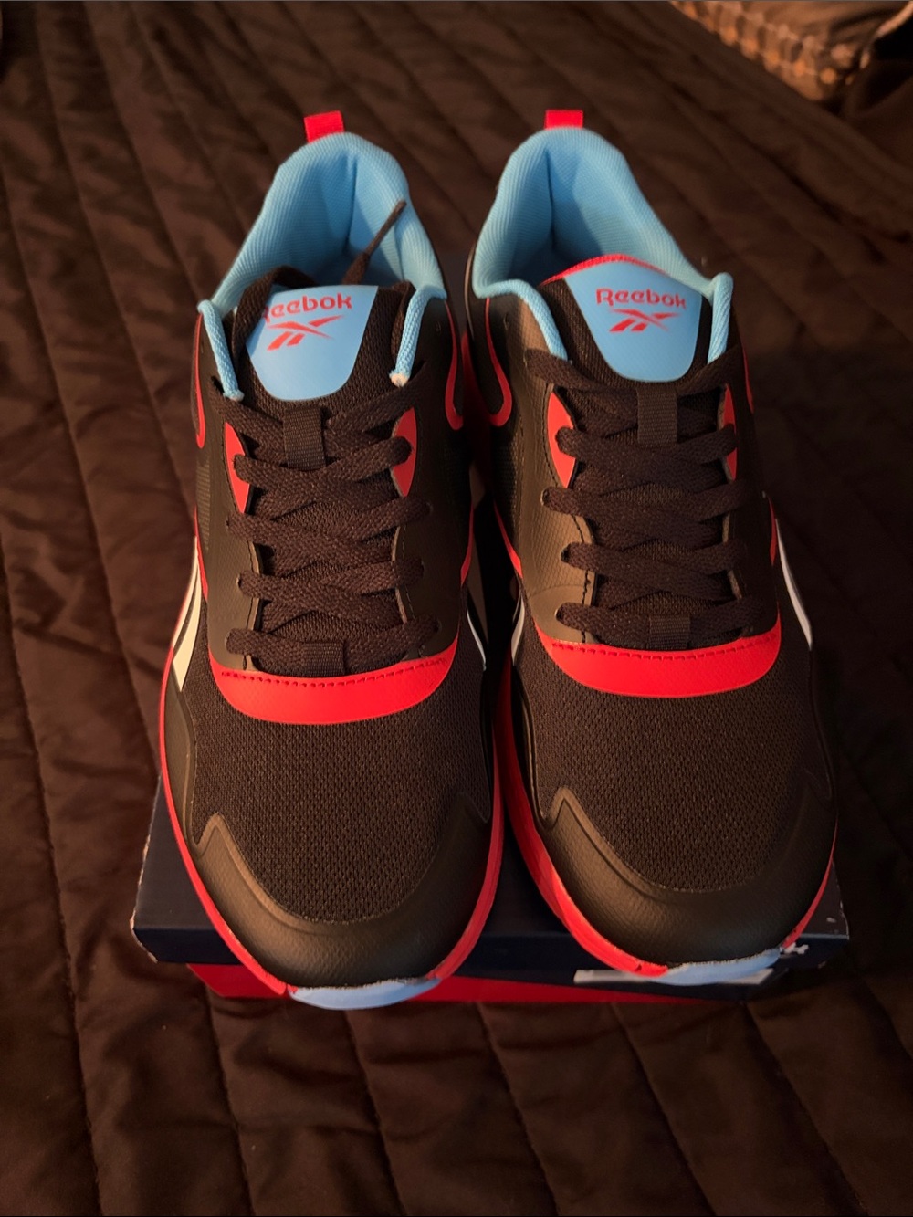 Reebok big kids Black, Red and Light Blue Athletic Sneakers